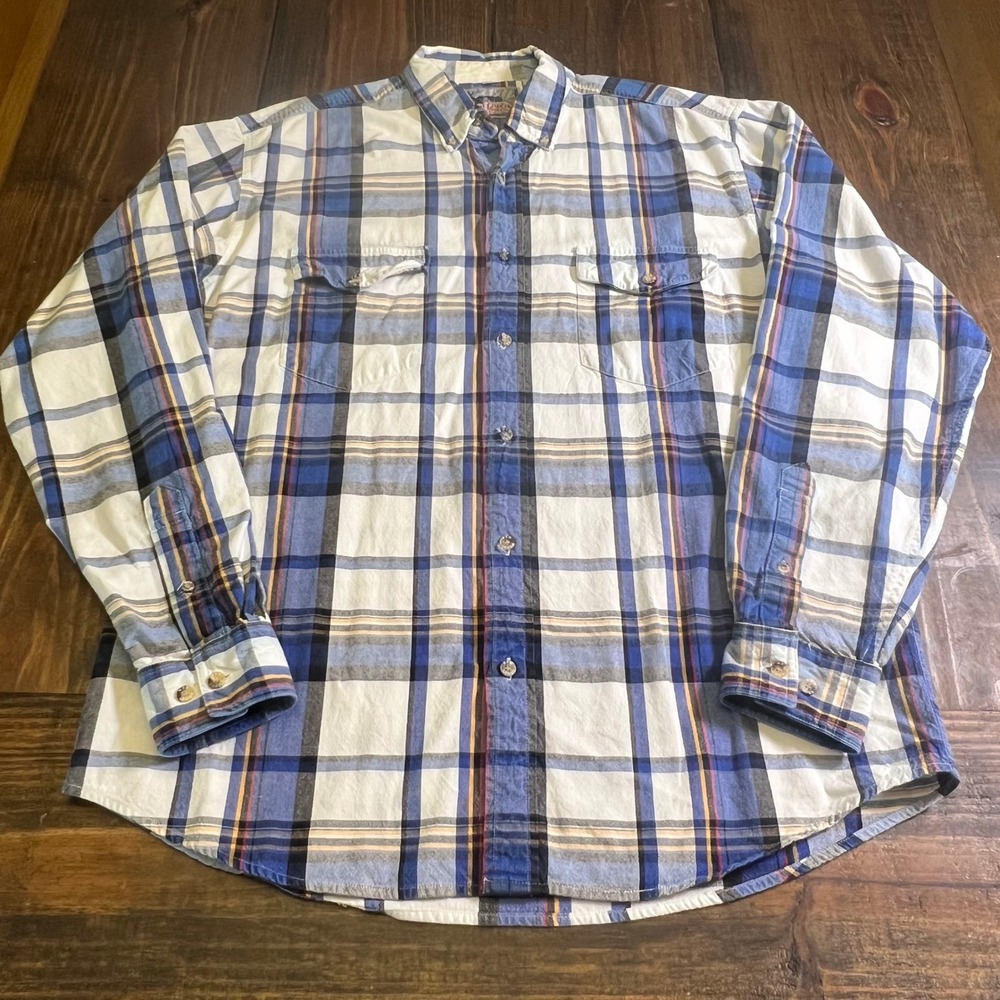 Red Lodge Trading Company Mens Blue White Plaid Cotton Button Down Shirt Large